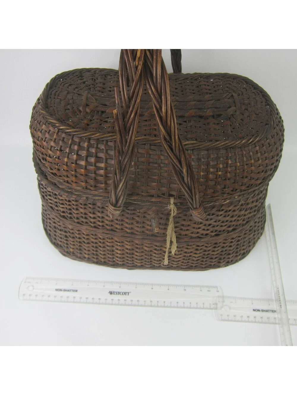 Vintage Wicker Basket Lid Handles Amish Kavli Sket 15